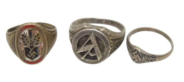 Lot (3) WWII German Military NSDAP SA Rings