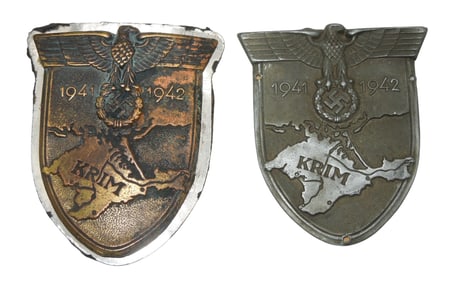 Lot (2) WWII German Wehrmacht Military 1942 KRIM Shield Badges