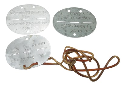 Lot (3) WWII German Military Army Named ID Dog Tags
