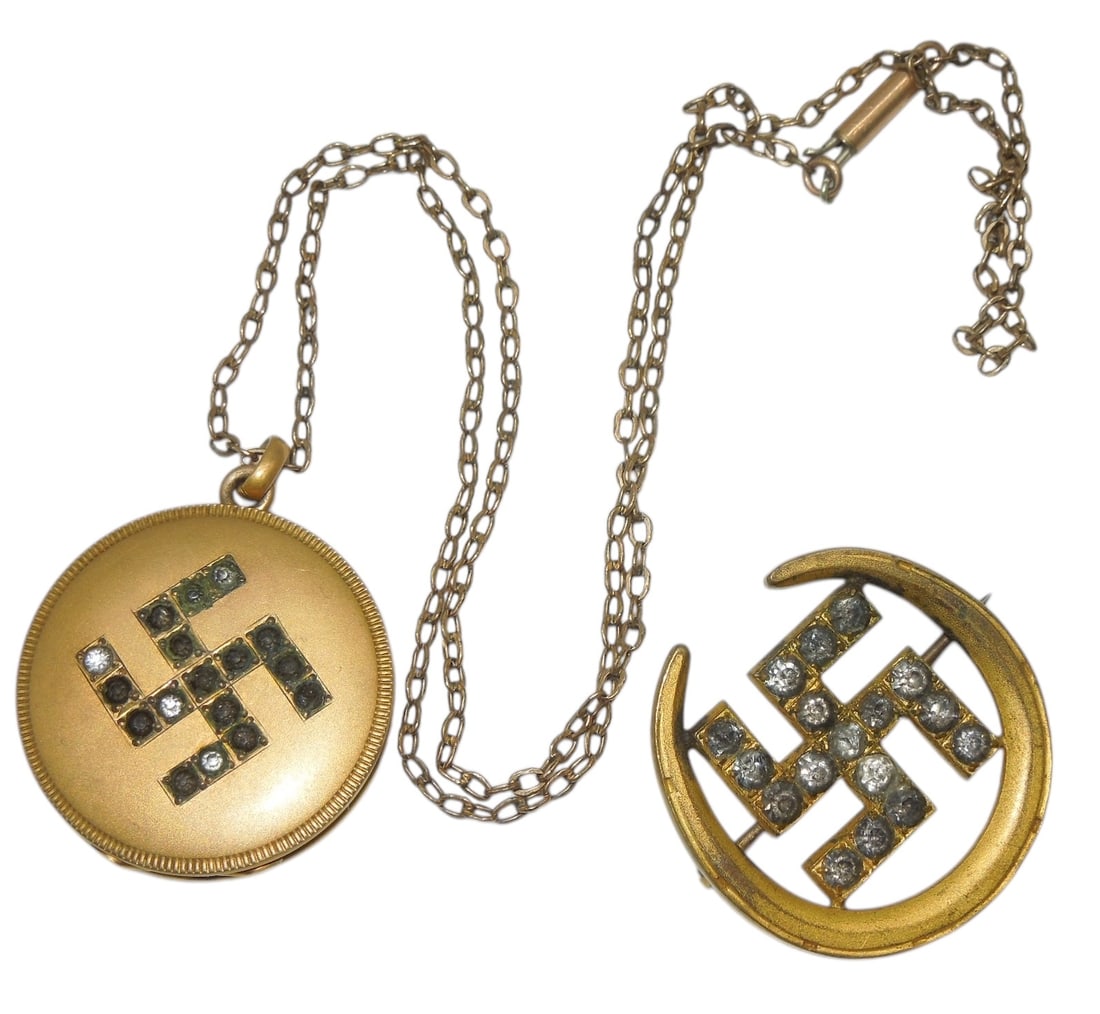 Lot (2) WWII German Brooch Pin & Locket: Original German items as shown. Condition is consistent with age.