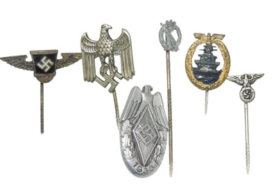 Lot (6) WWII German Wehrmacht Stick Pins HJ Kriegsmarine