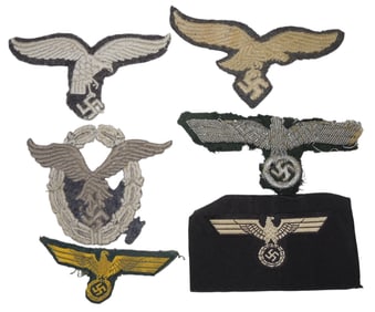 Lot (6) WWII German Wehrmacht Cap & Breast Eagle Patches