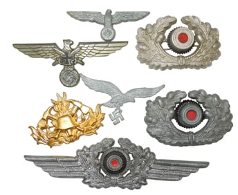 Lot WWII German Wehrmacht Fire Luftwaffe Cap Hat Badges