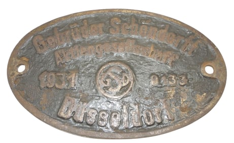 1931 Dusseldorf Germany Railroad Car Factory Metal Sign