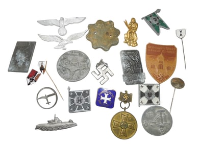 Lot WWII German Tinnies & Military Wehrmacht Pins Cap Badges