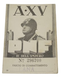 WWII Italian PNF Fascist Membership ID Card