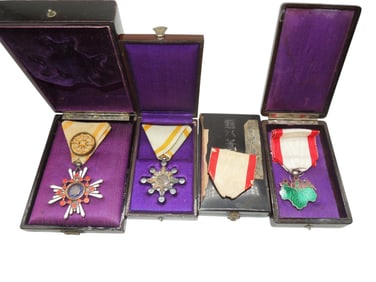 WWII Japanese Military Rising Sun & Medal Boxes Lot