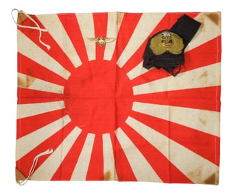 WWII Japanese Naval Aviator Flag Wings Cap Badge