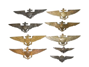 Lot (9) Pre WWII US Naval Aviator Pilot Wings Pins Full & Small