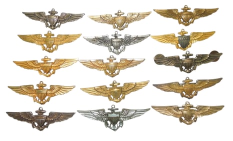 Lot (15) WWII US Naval Aviator Pin Back Wings