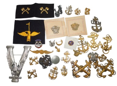 WWII Era US Navy Pins Badges Cap Insignia Many Sterling