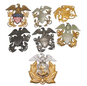 Lot (7) WWII US Navy Merchant Marine USPHS Officer Cap Badges
