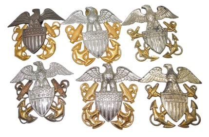 Lot (6) WWII US Navy Officer Cap Badges