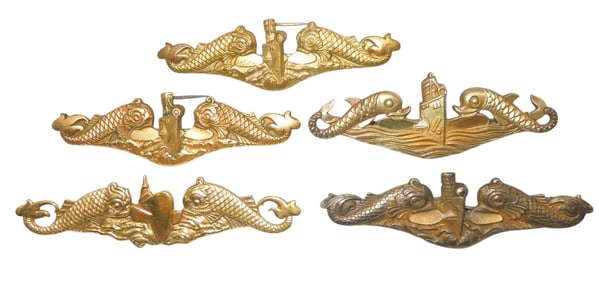 Lot (5) WWII US Navy Submarine Officer Badges Pins #1