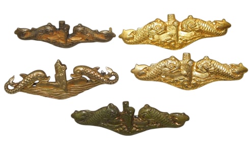 Lot (5) WWII US Navy Submarine Officer Mini Badges Pins