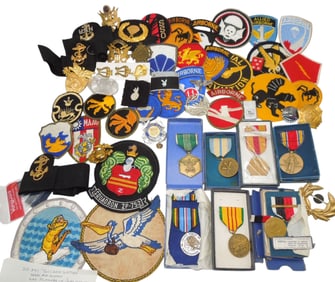Lot WWII - Modern US Military Medals Patches Pins Lighters