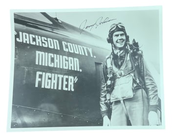 WWII Fighter Pilot Ace Gerald Johnson Signed Photo POW 8th Air Force General