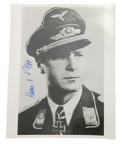 WWII German Luftwaffe Fighter Ace Hans Ekkehard Bob Knights Cross Signed Photo