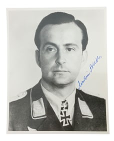 WWII German Luftwaffe Night Fighter Pilot Martin Becker Knights Cross Signed Photo