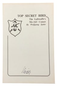WWII German Luftwaffe Fighter Pilot Ace Wolfgang Spate Signed Book Plate