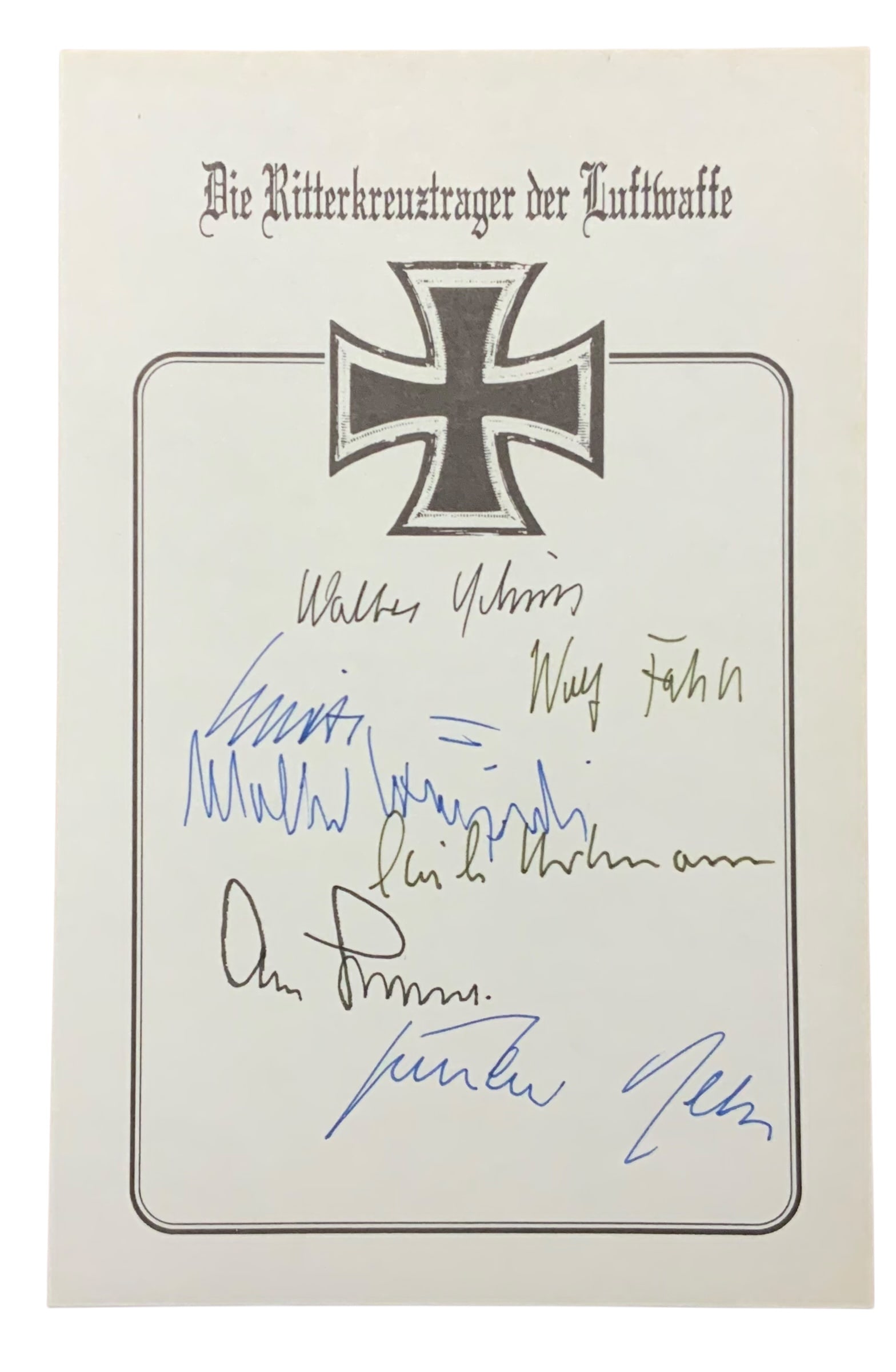 WWII Luftwaffe Pilots Signed (7) Book Plate Hartmann Spate Rall Galland Krupinski, etc.: Signatures Include: Wolfgang Spate, Walter Schuck, Wolfgang Falck, Adolf Galland, Erich Hartmann, Gunther Rall, and Walter Krupinski. Wolfgang Späte (8 September 1911-30 April 1997) was a German Luft