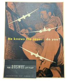 WWII Aircraft Bomber Japanese Frances, Irving & P-38 Lightening Recognition Poster