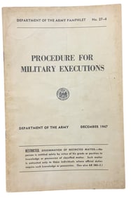 Post War 1947 Army Restricted Procedure For Military Executions Pamphlet Booklet