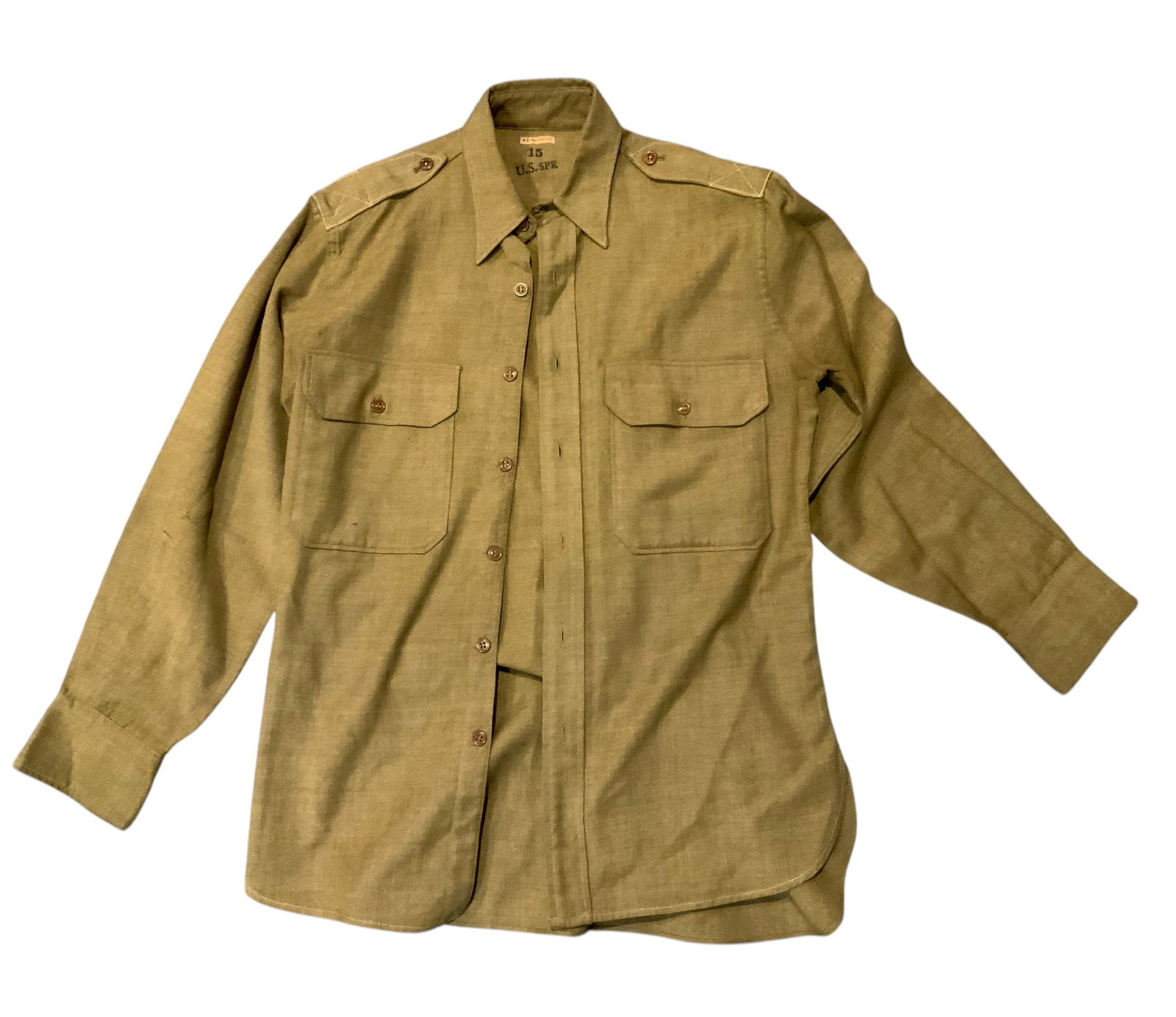 WWII Movie Saving Private Ryan SPR Army Named Fatigue Shirt Costume: WWII Movie Saving Private Ryan (SPR) Army Named Fatigue Shirt Costume. This is a costume piece that was used by an actor during the filming of Stephen Spielbergs WWII film Saving Private Ryan. The nam