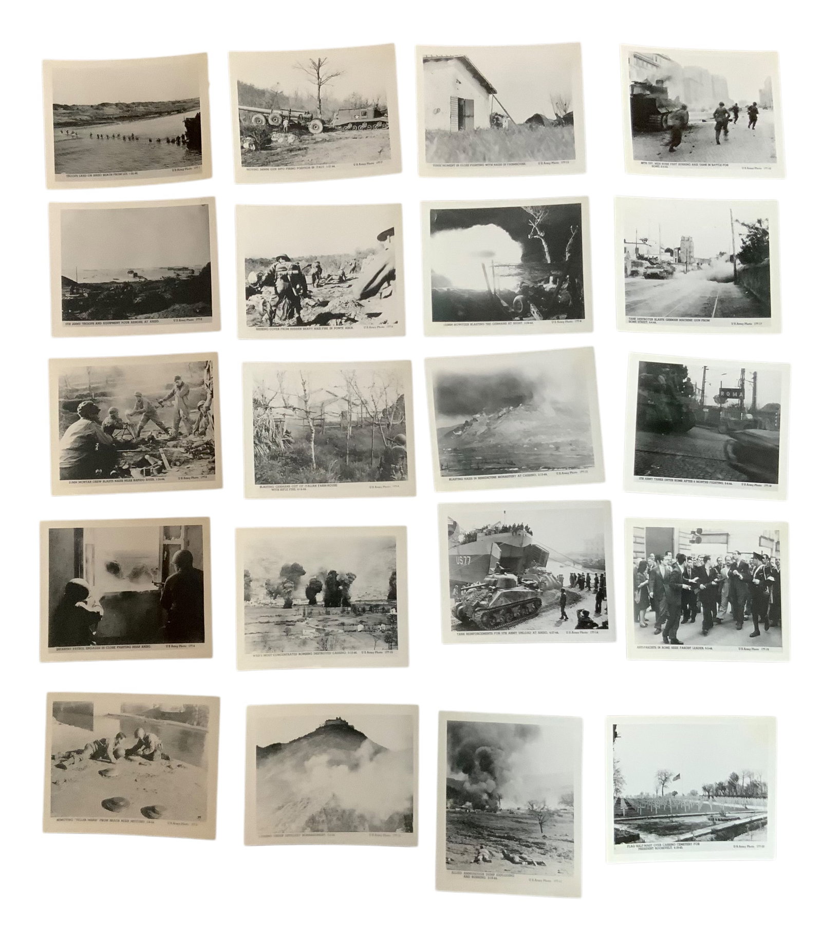 US Army Stock Photos POW Camps, Anzio, Cassino, Rome & Aircraft Photos Lot of 42: US Army Stock Photos of POW Camps, Anzio, Cassino, Rome & Aircraft Photos Lot of 42. These are copies of US Army original photos. The photos include the following: 153 (1-20) Pictures of people and co