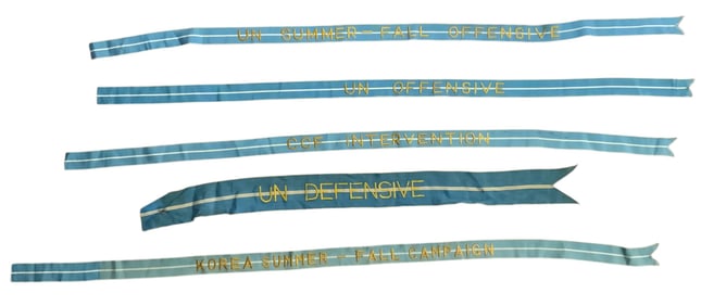 US Army Korean War Era Regulation Issue Unit Color Flag Battle Streamers Lot (5)