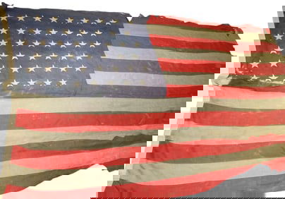 1908 - 1912 US Military Tattered 46 Star Ship Flag