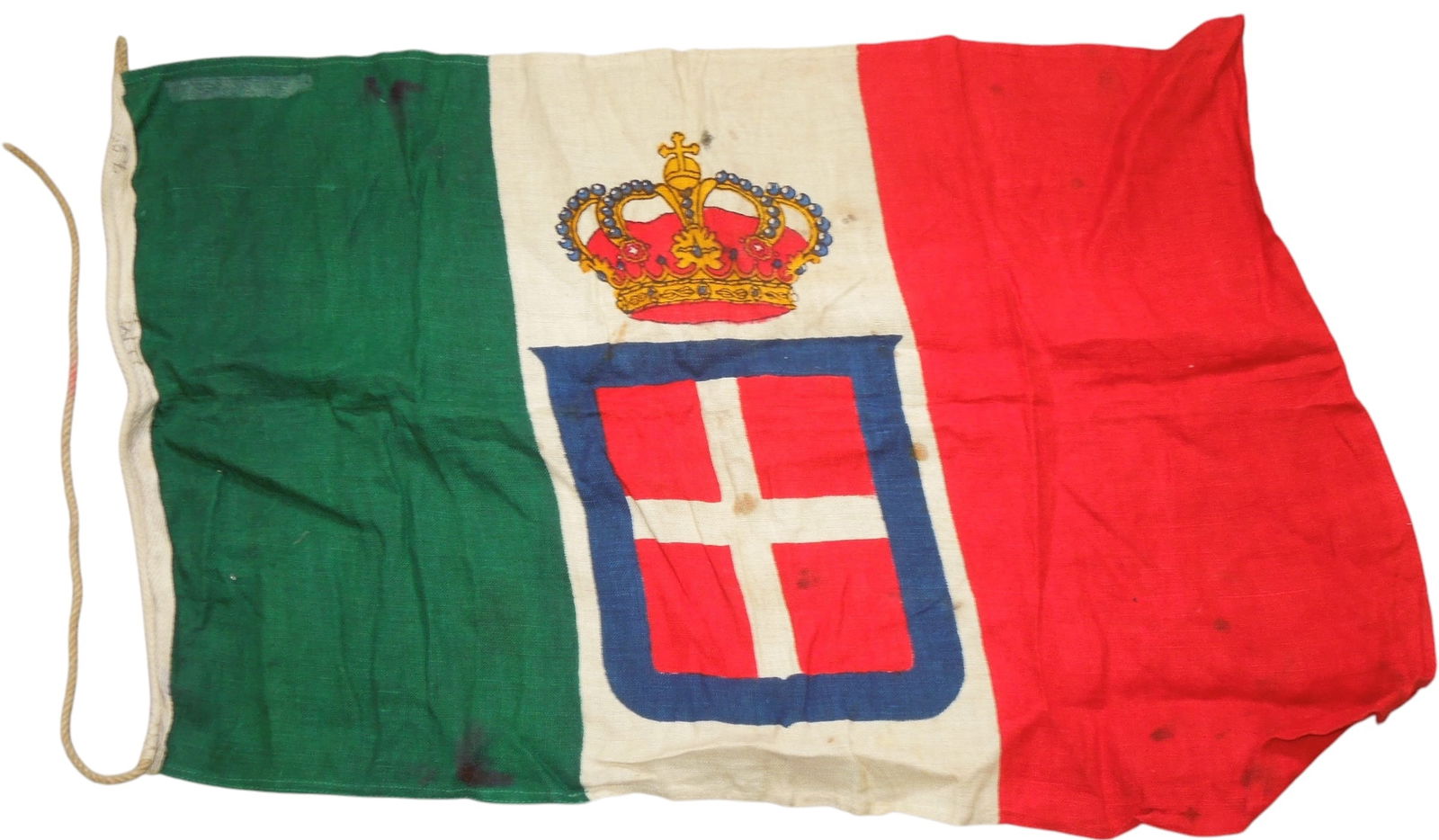WWII Small Italian Italy Military Flag: Small flag as shown, with some folds and soiling.