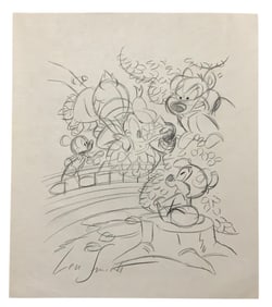 Disney Mickey Mouse & Donald Duck Pencil Concept Drawing Animator Len Smith Signed