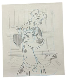 Disney 101 Dalmatians Pongo Pencil Concept Drawing Animator Len Smith Signed
