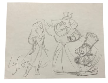 Disney Alice in Wonderland Pencil Concept Drawing Animator Len Smith Signed