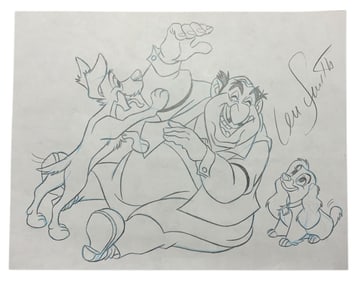 Disney Lady and the Tramp Pencil Concept Color Drawing Animator Len Smith Signed #1