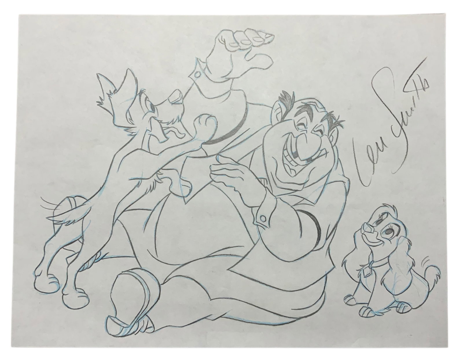 Disney Lady and the Tramp Pencil Concept Color Drawing Animator Len Smith Signed #1: Disney Lady and the Tramp Pencil Concept Color Drawing #1. Drawn and hand signed by cartoon Illustrator Len Smith. A certificate of authenticity does not accompany this piece. The piece measures appro