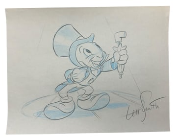 Disney Pinocchio Jiminy Cricket Pencil Concept Color Drawing Animator Len Smith Signed