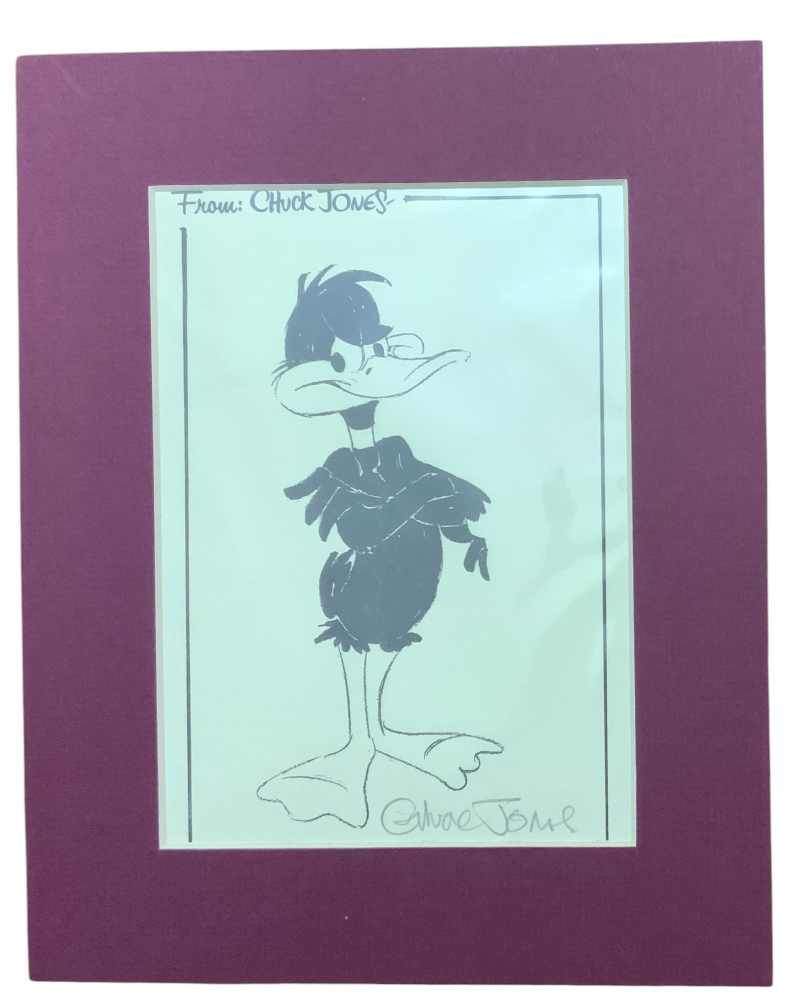 Looney Tunes Chuck Jones Matted Daffy Duck Signed Print: Looney Tunes Chuck Jones Matted Daffy Duck Signed Print. Charles Martin Jones (September 21, 1912-February 22, 2002) was an American animator, painter, voice actor and filmmaker, best known for his wo
