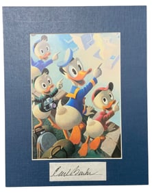 Disney Donald Duck & Nephews Matted Print Cartoon Animator Carl Barks Signed