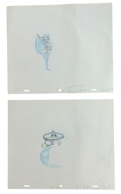 Disney Distorted Donald Duck Production Animation Color Pencil Drawings Lot (2) Carl Barks (?)