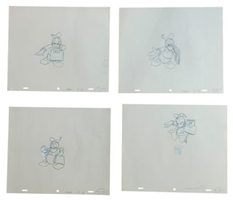Disney Reader Donald Duck Production Animation Color Pencil Drawings Lot (4) Carl Barks (?)