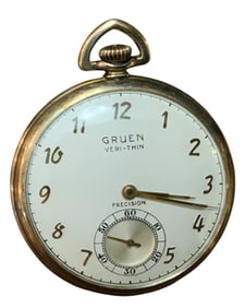 1940s Gruen Watch Co. Precision Veri-Thin (n) Swiss Made Pocket Watch 10k GF