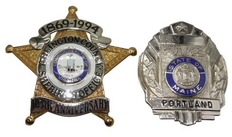 Vintage Police Badges Arlington Co, Virginia Sheriff & Portland, Maine