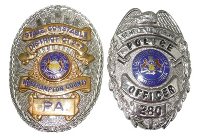 Vintage Police Badges Temple University, Pennsylvania & Northampton Co. Constable