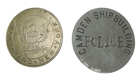Vintage WWII Badges New York Navy Yard & Camden Shipbuilding Police