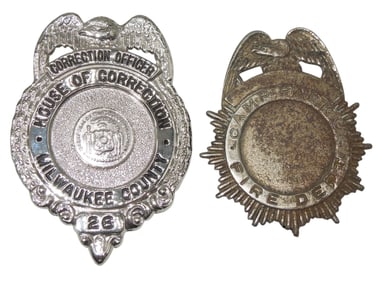 Vintage Corrections Officer Milwaukee County & Camp Parks Fire Dept. Badges