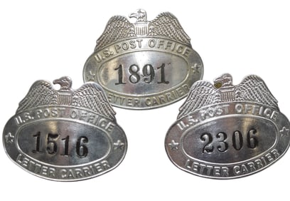 Vintage Lot US Post Office Letter Carrier Numbered Hat Cap Badges