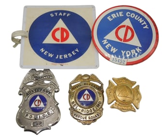 Lot WWII - 1960s Civil Defense CD Police & Fire Badges Pin Armband Home Front