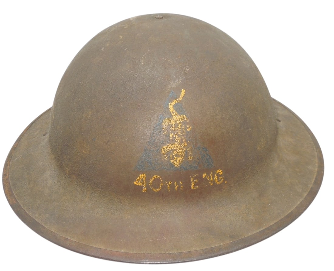 WWI US Army 40th Engineer Regiment Painted Doughboy Helmet: Original painted helmet from WWI. Liner and chinstrap are missing.